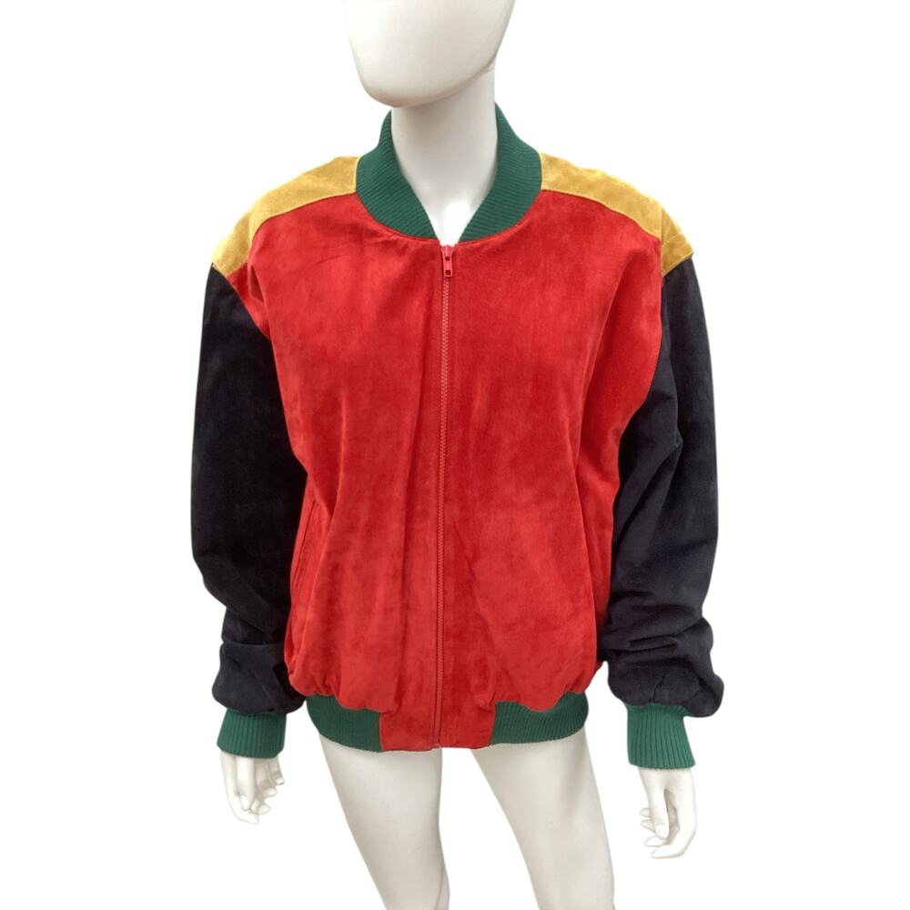 VTG Authentic Imports Jacket Unisex SZ L 1970’ Color Block Suede Leather Bomber